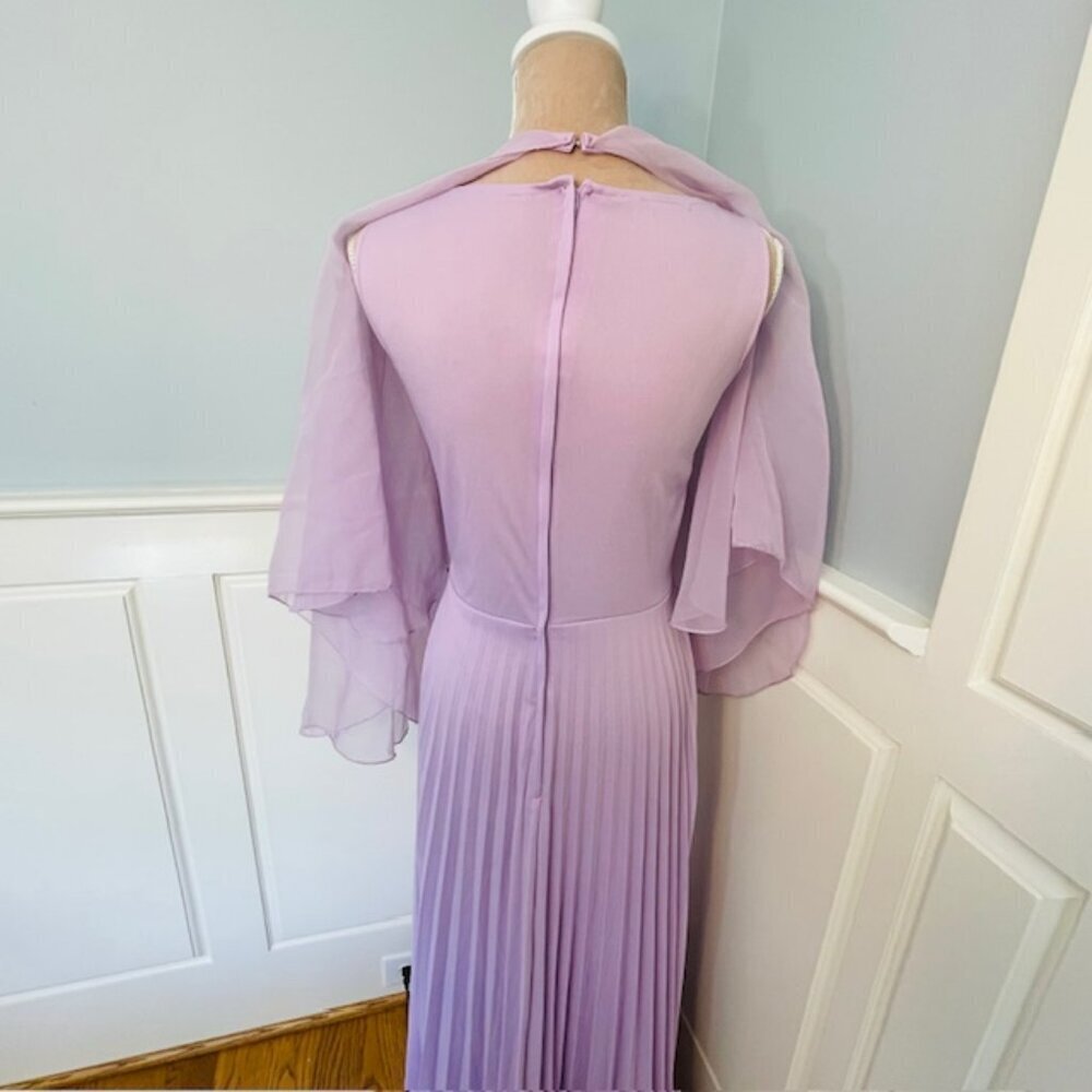 Vintage 1970's NOS Pleated Butterfly Batwing Cape Maxi Dress Lavender Small - Picture 8 of 10